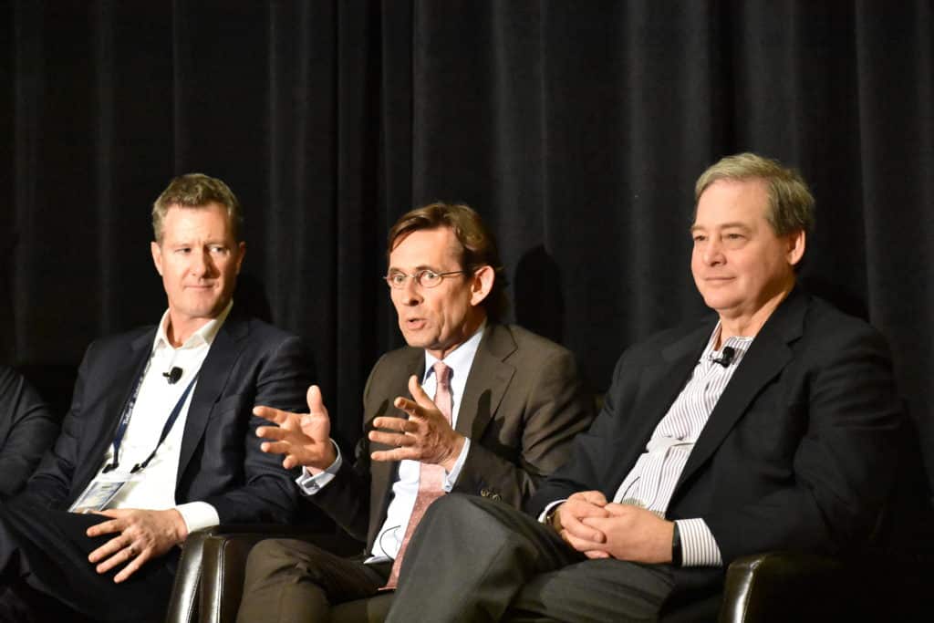 Angus Ross, Deloitte Consulting LLP; Lex Kerssemakers, Volvo; Harry Lightsey, General Motors; speak during a mobility panel at CBA Live 2017. (Photo By William Hoffman)