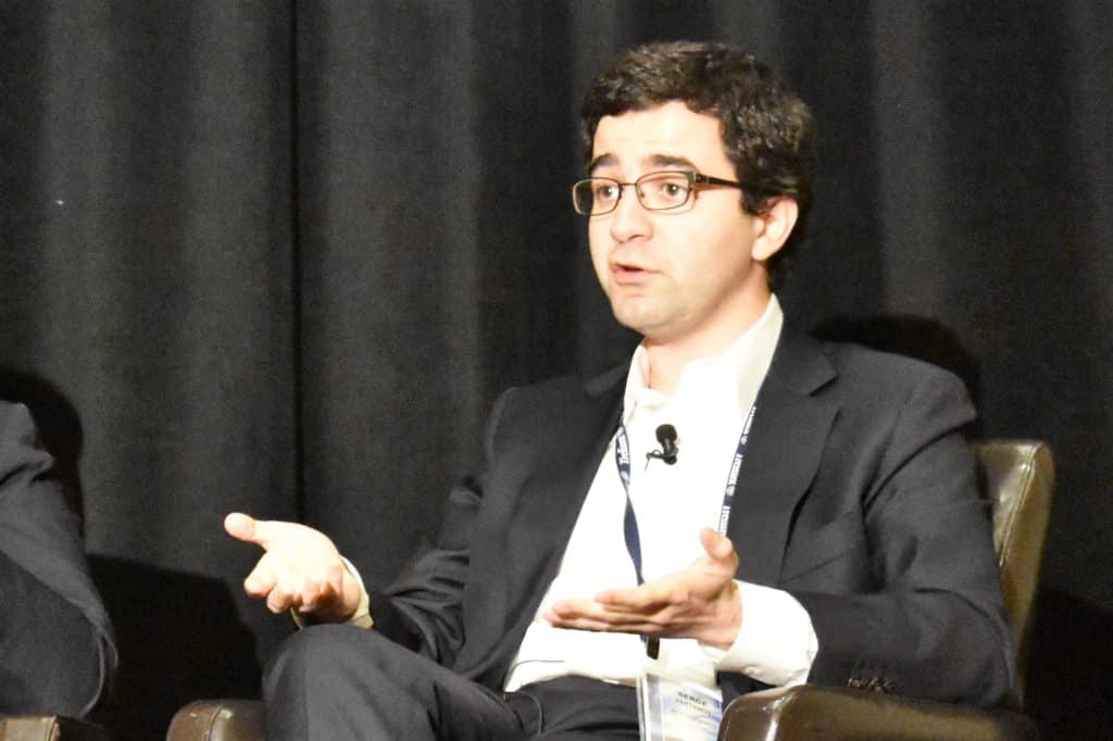 Serge Vartanov, chief marketing officer at AutoGravity, discusses online lending during a panel at CBA Live 2017.