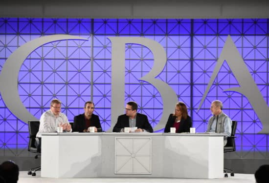 Sam Whitfield, Consumer Bankers Association; Jaret Seiberg, Cowen and Company; Ken Sweet, The Associated Press; Jonice Gray Tucker, Buckley Sandler LLP; Steve Zeisel, CBA; discuss the regulatory future of financing at CBA Live 2017. (Photo by William Hoffman)