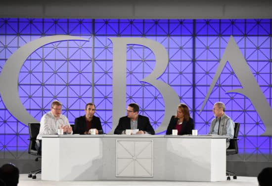 Sam Whitfield, Consumer Bankers Association; Jaret Seiberg, Cowen and Company; Ken Sweet, The Associated Press; Jonice Gray Tucker, Buckley Sandler LLP; Steve Zeisel, CBA; discuss the regulatory future of financing at CBA Live 2017. (Photo by William Hoffman)