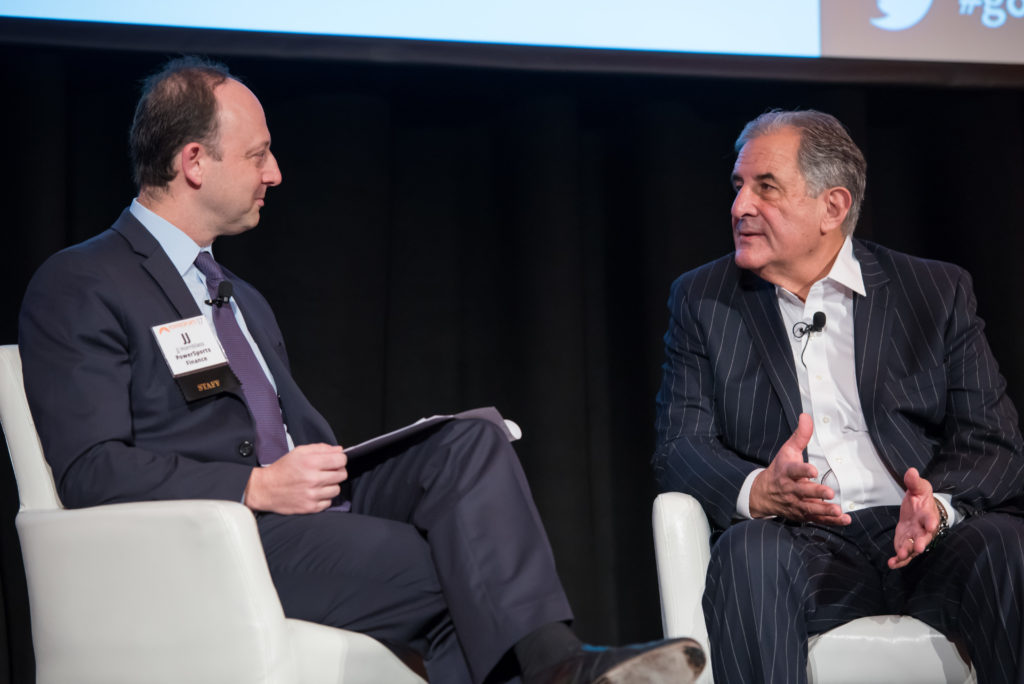 MotoLease Chief Executive Maurice Salter participates in a 'Fireside Chat' at PowerSports Finance 2017 in Las Vegas late October.