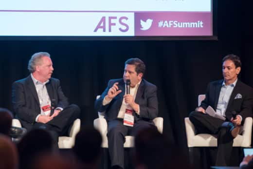 From left, Jeff Danford, SVP of Auto Finance at Ally Financial; David Hollodick, SVP, Product and Pricing Executive Consumer Vehicle Lending at Bank of America; and
Chas Roscow, Director, Vehicle Lending at State Farm Bank, discuss direct lending trends in a panel discussion at the 2017 Auto Finance Summit.