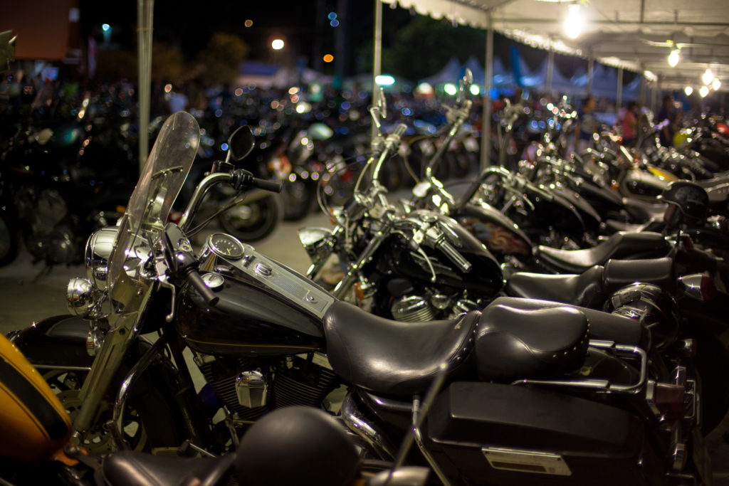 motorcycles lined up at store