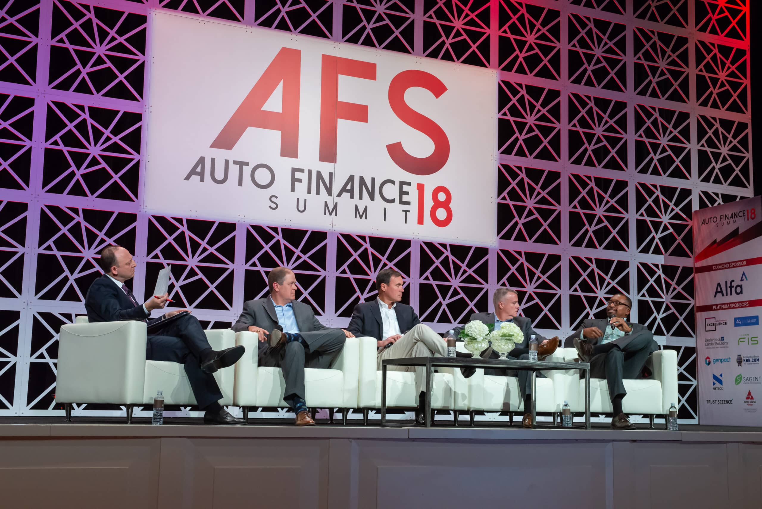 Executive dialogue panel during the 2018 Auto Finance Summit. JJ Hornblass, President & Chief Executive Officer, Auto Finance News,
Chuck Berend, Director of U.S. Auto Lending, BBVA Compass, Jerry Bowen, Executive Vice President & Head of Dealer Relationships & Product, Wells Fargo Auto
Jim DeTrude, Vice President, NMAC Sales & Marketing, Nissan Motor Acceptance Corp.
Marc Womack, Chief Operating Officer, TD Auto Finance