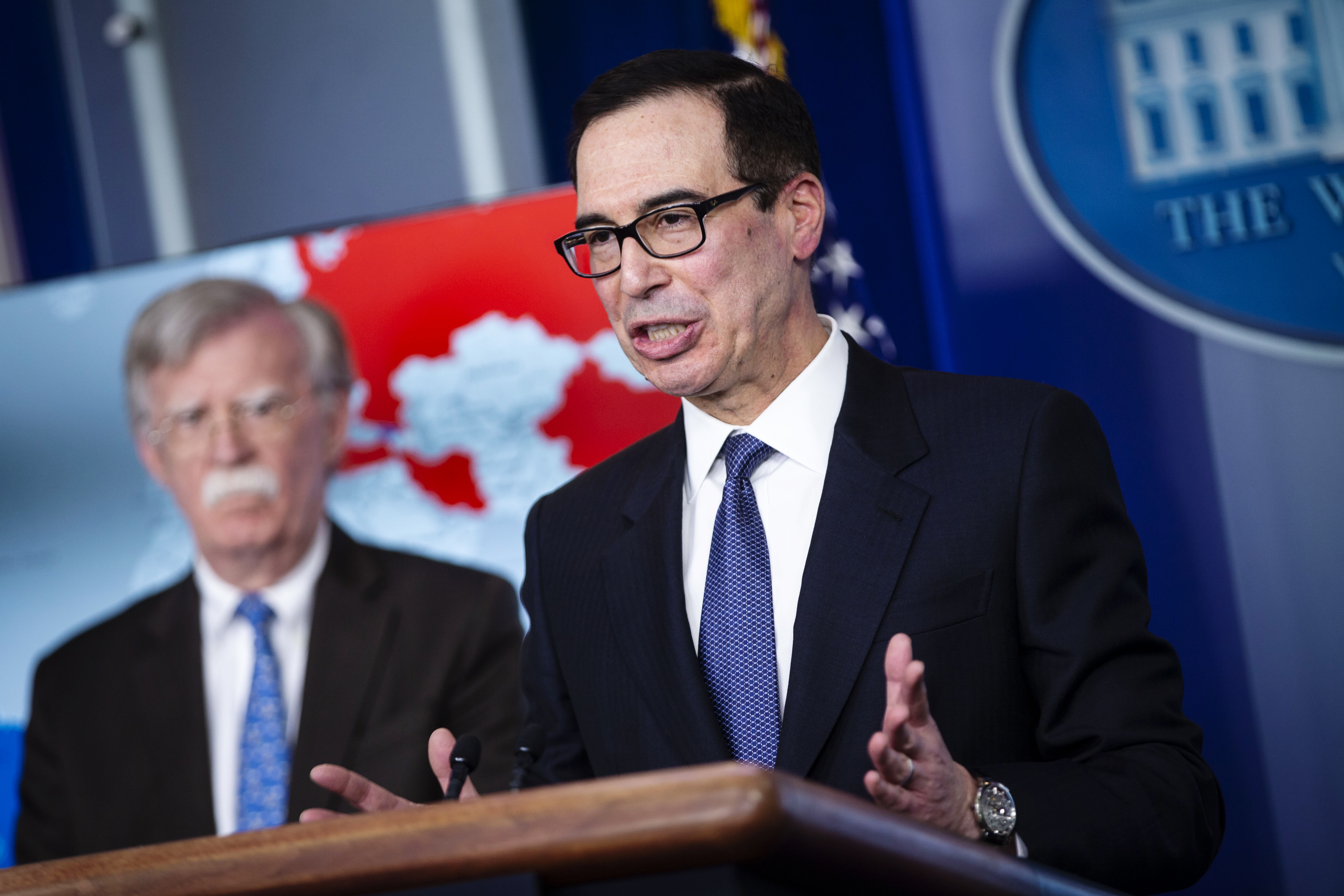 Steven Mnuchin, U.S. Treasury secretary, speaks during a White House briefing in Washington, D.C., U.S., on Monday, Jan. 28, 2019. According to Mnuchin, the Trump administration will press China to show it can live up to its promises in talks this week aimed at ending the trade war between the worlds two biggest economies. Photographer: Al Drago/Bloomberg