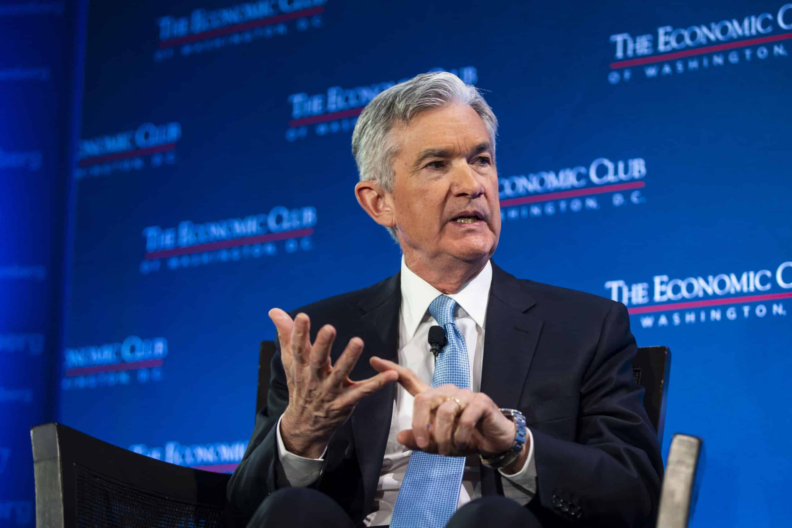 Jerome Powell, chairman of the U.S. Federal Reserve, speaks during an Economic Club of Washington discussion in Washington, D.C., U.S., on Thursday, Jan. 10, 2019. The labor market is very strong and the Federal Reserve sees continued momentum in the data, Powell said. Photographer: Al Drago/Bloomberg