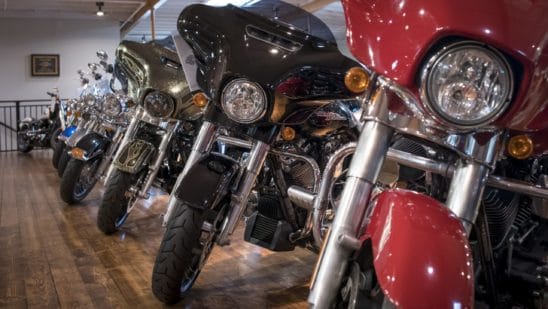 motorcycles lined up in store