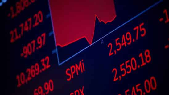 A monitor displays stock market information on the floor of the New York Stock Exchange (NYSE) in New York, U.S., on Thursday, March 12, 2020.