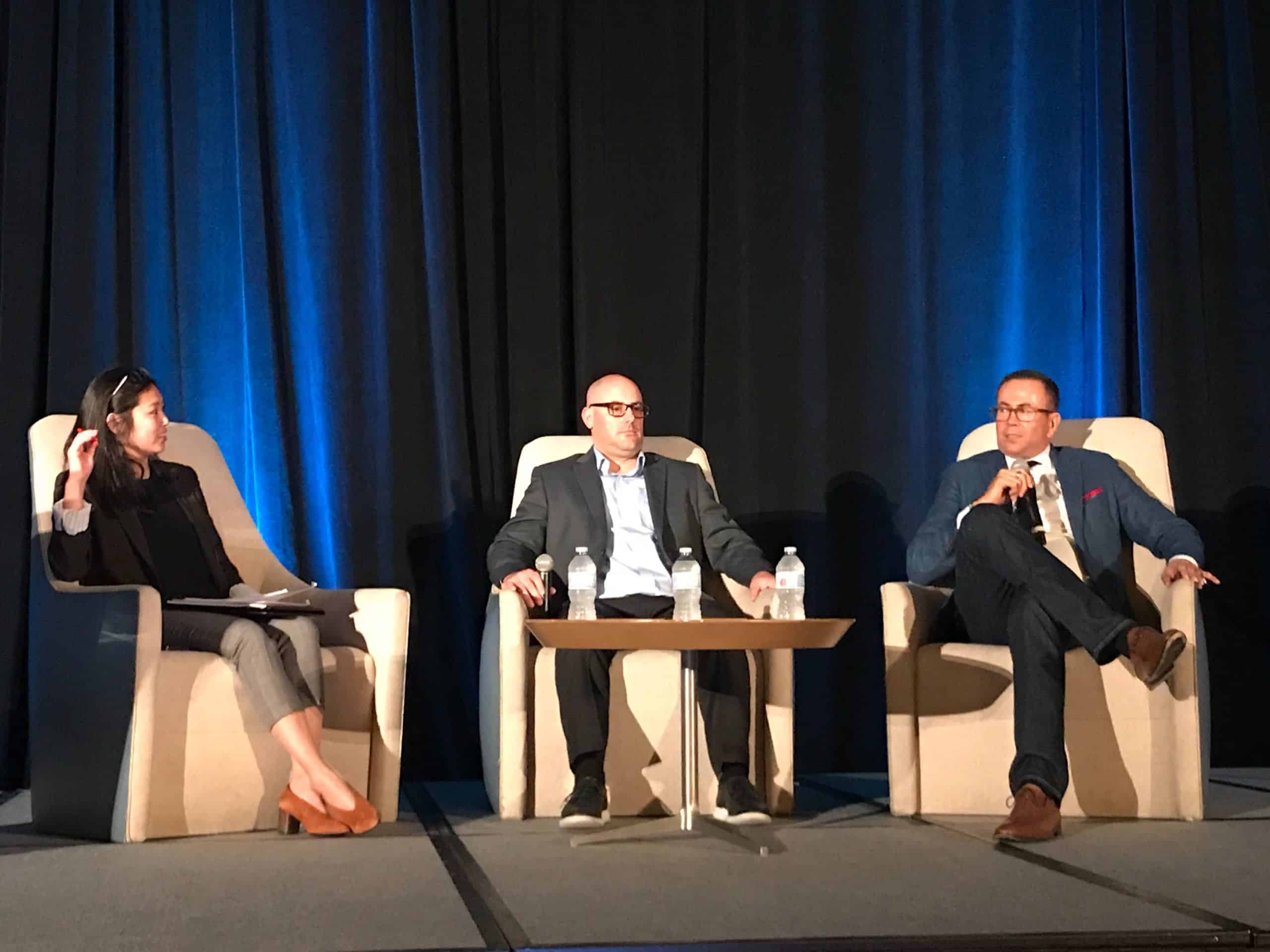 (L-R) Bianca Chan, News Editor, Auto Finance News; David Goff, VP of Marketing, Westlake Financial; and Charles Fields-Martinez, VP of Direct Auto Lending at Axos Bank