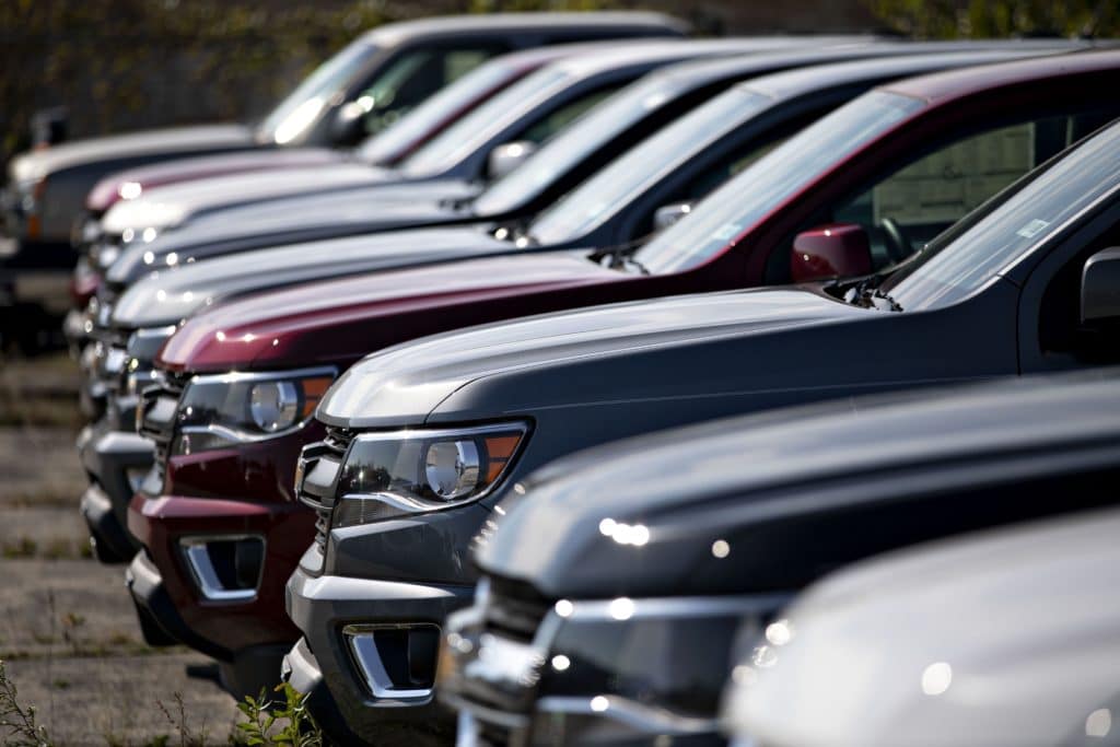 General Motors Co. Chevrolet Colorado trucks are displayed at a car dealership in Tinley Park, Illinois, U.S., on Monday, Sept. 30, 2019.