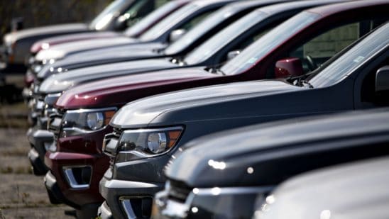 General Motors Co. Chevrolet Colorado trucks are displayed at a car dealership in Tinley Park, Illinois, U.S., on Monday, Sept. 30, 2019.