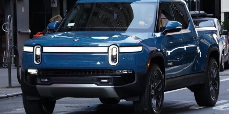 A Rivian R1T electric pickup truck.