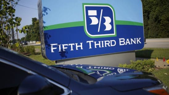 Signage is displayed outside a Fifth Third Bancorp branch in Louisville, Kentucky, U.S., on Thursday, July 12, 2018. Fifth Third Bancorp is scheduled to release earnings figures on July 19.