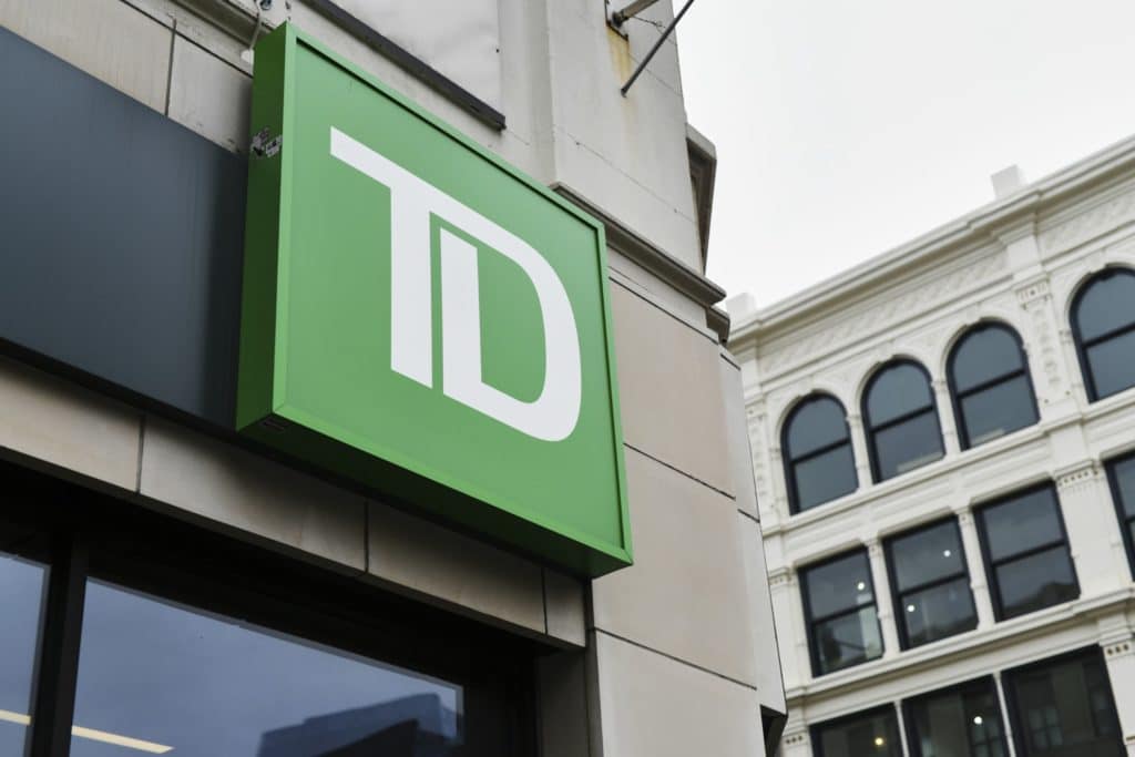 Signage is displayed outside a TD Ameritrade Holding Corp. bank branch in New York, New York, US., on Saturday, April 20, 2019.
