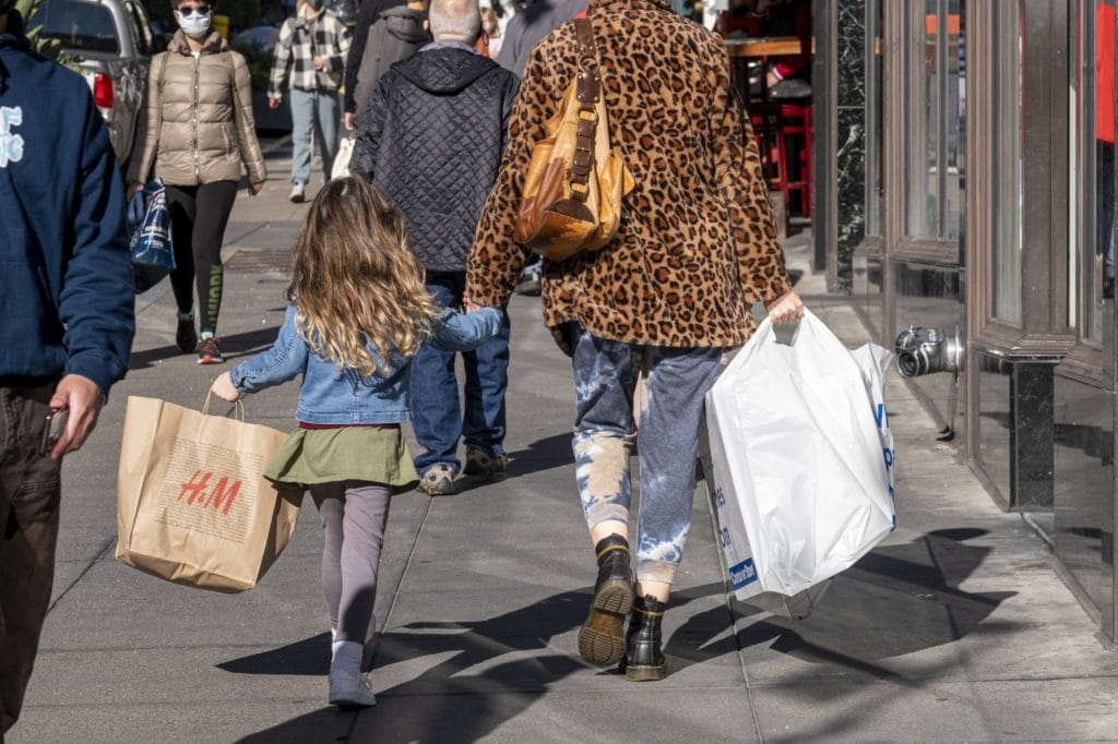 Pedestrians carry shopping bag in San Francisco, California, U.S.