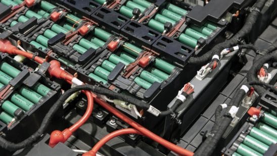 A cross section of a lithium battery pack in an exhibition area during a media tour at the Tianneng Battery Group Co. facility in Huzhou, Zhejiang province, China, on Wednesday, April 14, 2021. Tianneng Battery Group researches, designs and produces new energy vehicle lithium batteries and automobile start stop batteries.