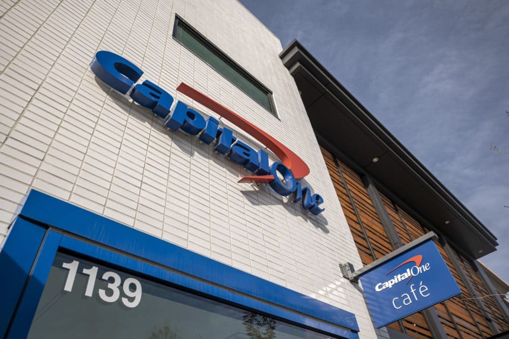 Signage at a Capital One cafe branch in Walnut Creek, California, U.S., on Friday, Jan. 21, 2022. Capital One Financial Corp. is scheduled to release earnings figures on January 25.