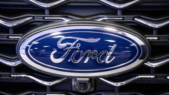 The Ford Motor Co. logo on a vehicle during the Washington Auto Show in Washington, D.C., U.S., on Friday, Jan. 21, 2022. The auto show, designated as one of the nation's top five auto shows by the International Organization of Motor Vehicle Manufacturers, runs from January 21-30.