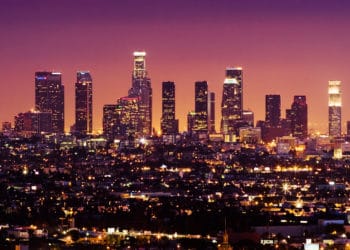 Downtown Los Angeles Skyline At Night, California, Usa
