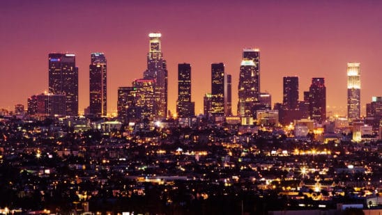 Downtown Los Angeles Skyline At Night, California, Usa