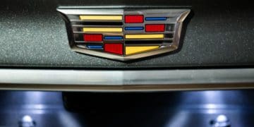 The General Motors Co. (GM) Cadillac logo is displayed on the rear of a Cadillac CT5 sedan during an event in New York, U.S., on Tuesday, April 16, 2019. The CT5 sedan debuting at this week's New York show targets BMW's 3 Series and the Audi A4 and will be priced accordingly, said Ken Kornas, the car's product manager.