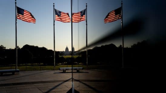American flags in front of the U.S. Capitol in Washington, D.C., U.S.