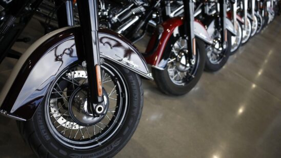 Motorcycles on the showroom floor at the Bluegrass Harley-Davidson dealership in Louisville, Kentucky, U.S., on Wednesday, Feb. 9, 2022. Harley-Davidson Inc. gained after reporting a surprise profit in the fourth quarter as strong demand in its home market and higher motorcycle prices padded earnings and shipping delays eased.