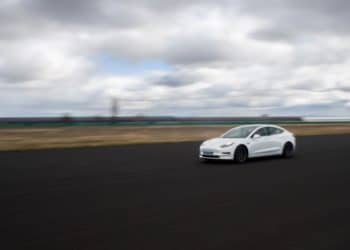 A driver tests Michelin Pilot Sport 4 tires on a Tesla Inc. Model 3 at a test track in the Michelin Ladoux site in Clermont Ferrand, France, on Thursday, Feb. 17, 2022. Michelin said this year will be just as much of a struggle as 2021 as severe bottlenecks in supply chains and transportation routes drive up costs. Photographer: Nathan Laine/Bloomberg