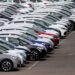 Newly-manufactured electric vehicles (EV) in a storage lot at the Volkswagen AG (VW) electric automobile plant in Zwickau, Germany