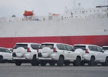 Toyota Motor Corp. Land Cruiser Prado sport utility vehicle (SUV) bound for shipment at a port in Yokohama, Japan, on Monday, May 9, 2022. Toyota is scheduled to release earnings figures on May 11.