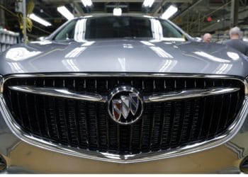A General Motors Co. Buick Enclave vehicle sits on the assembly line at the company's Lansing Delta Township Assembly Plant in Lansing, Michigan, U.S., on Friday, Feb. 21, 2020. The plant started production in 2006 and employs over 2,500 Employees over two shifts.