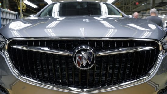 A General Motors Co. Buick Enclave vehicle sits on the assembly line at the company's Lansing Delta Township Assembly Plant in Lansing, Michigan, U.S., on Friday, Feb. 21, 2020. The plant started production in 2006 and employs over 2,500 Employees over two shifts.