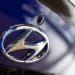 close up of Hyundai logo on car