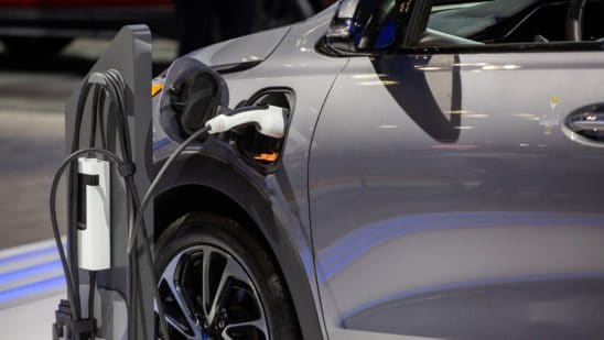 The charging port of a Chevrolet Bolt electric utility vehicle (EUV) during the 2022 New York International Auto Show (NYIAS) in New York, U.S., on Thursday, April 14, 2022. The NYIAS returns after being cancelled for two years due to the Covid-19 pandemic. Photographer: Michael Nagle/Bloomberg
