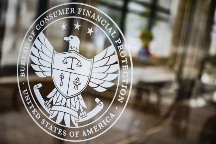 A seal at the Consumer Financial Protection Bureau (CFPB) headquarters in Washington, D.C.
