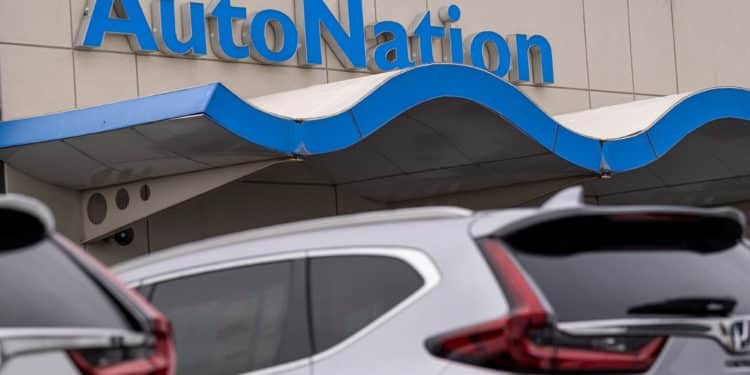 Signage at an AutoNation car dealership in Fremont, California, U.S., on Monday, Feb. 15, 2021. AutoNation Inc. is scheduled to release earnings figures on February 16. Photographer: David Paul Morris/Bloomberg
