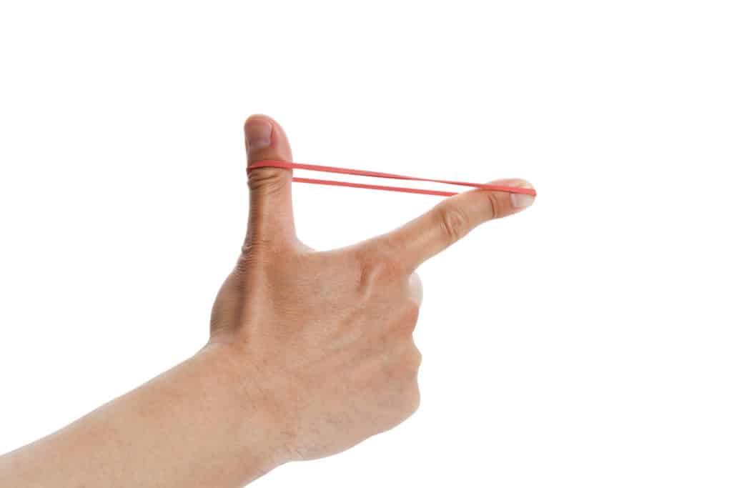 Rubber band shooting with white background
