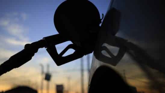A fuel pump fills a car tank at a gas station in Louisville, Kentucky.