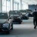 Automobiles on display inside a Mercedes-Benz AG showroom in Berlin, Germany, on Tuesday, Feb. 24, 2022. Mercedes-Benz expects profitability at its main cars division to slip this year as the German manufacturer sees more drag from supply-chain snarls and a surge in raw-material costs.