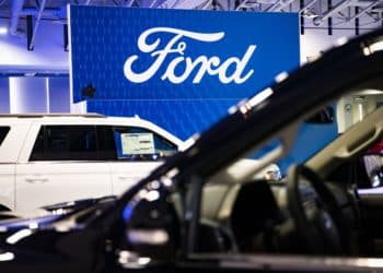 Ford Motor Co. signage at the Washington Auto Show in Washington, D.C., U.S., on Friday, Jan. 21, 2022. The auto show, designated as one of the nation's top five auto shows by the International Organization of Motor Vehicle Manufacturers, runs from January 21-30. Photographer: Al Drago/Bloomberg