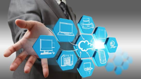 Businessman Draws Cloud Network On Abstract Icon