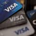 Visa Inc. credit cards are arranged for a photograph in Washington, D.C., U.S., on Monday, April 22, 2019. Visa Inc. is scheduled to release earnings figures on April 24.