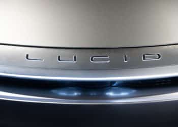 The grille of a Lucid Motors Air Grand Touring electric vehicle (EV) at the company's showroom in New York, US, on Monday, Aug. 8, 2022. Lucid Group Inc. Chairman Andrew Liveris said electric vehicles will become the "primary mode of transportation in our lifetime." Photographer: Jeenah Moon/Bloomberg