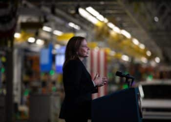 Mary Barra, chief executive officer of General Motors Co., speaks during an event with U.S. President Joe Biden, not pictured, at General Motors' Factory ZERO all-electric vehicle assembly plant in Detroit, Michigan, U.S., on Wednesday, Nov. 17, 2021. General Motors invested $2.2 billion in Factory ZERO, the single largest investment in a plant in GM history.