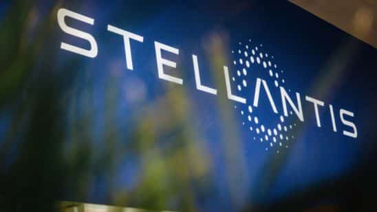 A Stellantis NV logo in the reception area of the automaker's technical center in Velizy-Villacoublay near Paris, France, on Monday, Jan. 18, 2021. Stellantis NV, the carmaker formed from the merger of Fiat Chrysler Automobiles NV and PSA Group, advanced in its first day of trading after completing a more than two-year effort to form one of the worlds largest vehicle manufacturers.
