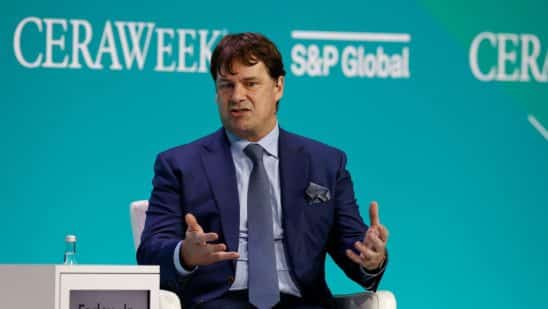 James Farley, president and chief executive officer of Ford Motor Co., speaks during the 2022 CERAWeek by S&P Global conference in Houston, Texas, U.S., on Thursday, March 10, 2022. CERAWeek returned in-person to Houston celebrating its 40th anniversary with the theme "Pace of Change: Energy, Climate, and Innovation."