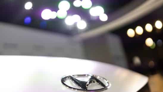 A logo on Hyundai Motor Co. IONIQ 5 electric vehicle (EV) at the India Auto Expo 2023 in Noida, Uttar Pradesh, India, on Wednesday, Jan. 11, 2023. The event will be open to public on Jan. 13, and runs through Jan. 18. Photographer: Anindito Mukherjee/Bloomberg
