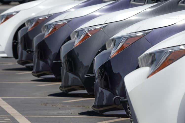 automobiles in a dealership lot