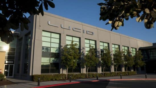 The Lucid Motors Inc. headquarters in Newark, California, U.S., on Monday, Aug. 3, 2020. The final specs and design of the Lucid Air are due to be unveiled at an event in September and executives say customers can now expect delivery of the first batch of Airs in spring 2021.