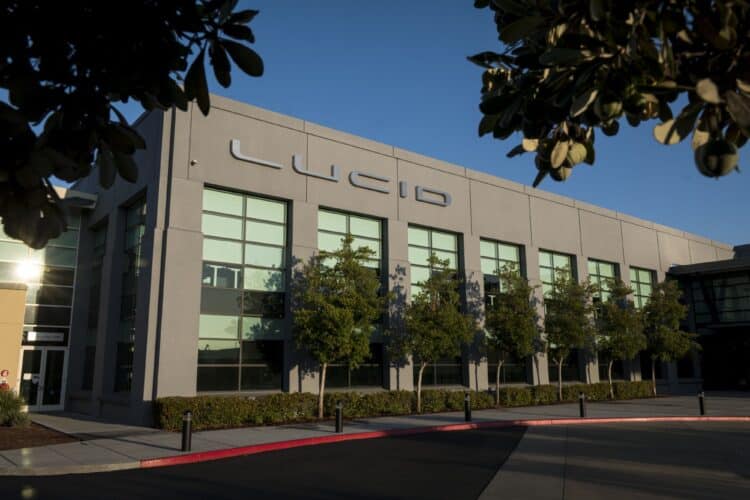 The Lucid Motors Inc. headquarters in Newark, California, U.S., on Monday, Aug. 3, 2020. The final specs and design of the Lucid Air are due to be unveiled at an event in September and executives say customers can now expect delivery of the first batch of Airs in spring 2021.